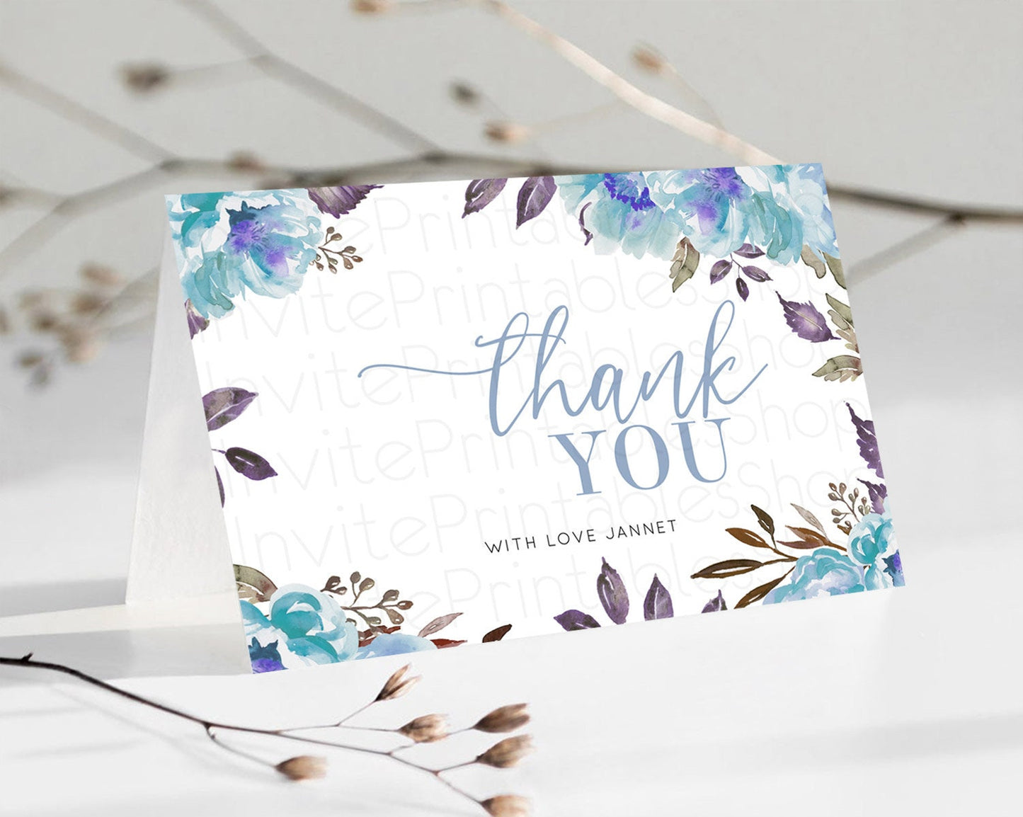 Editable Secret Garden Thank You Wildflower Thank You Card Pastel Flower Gar