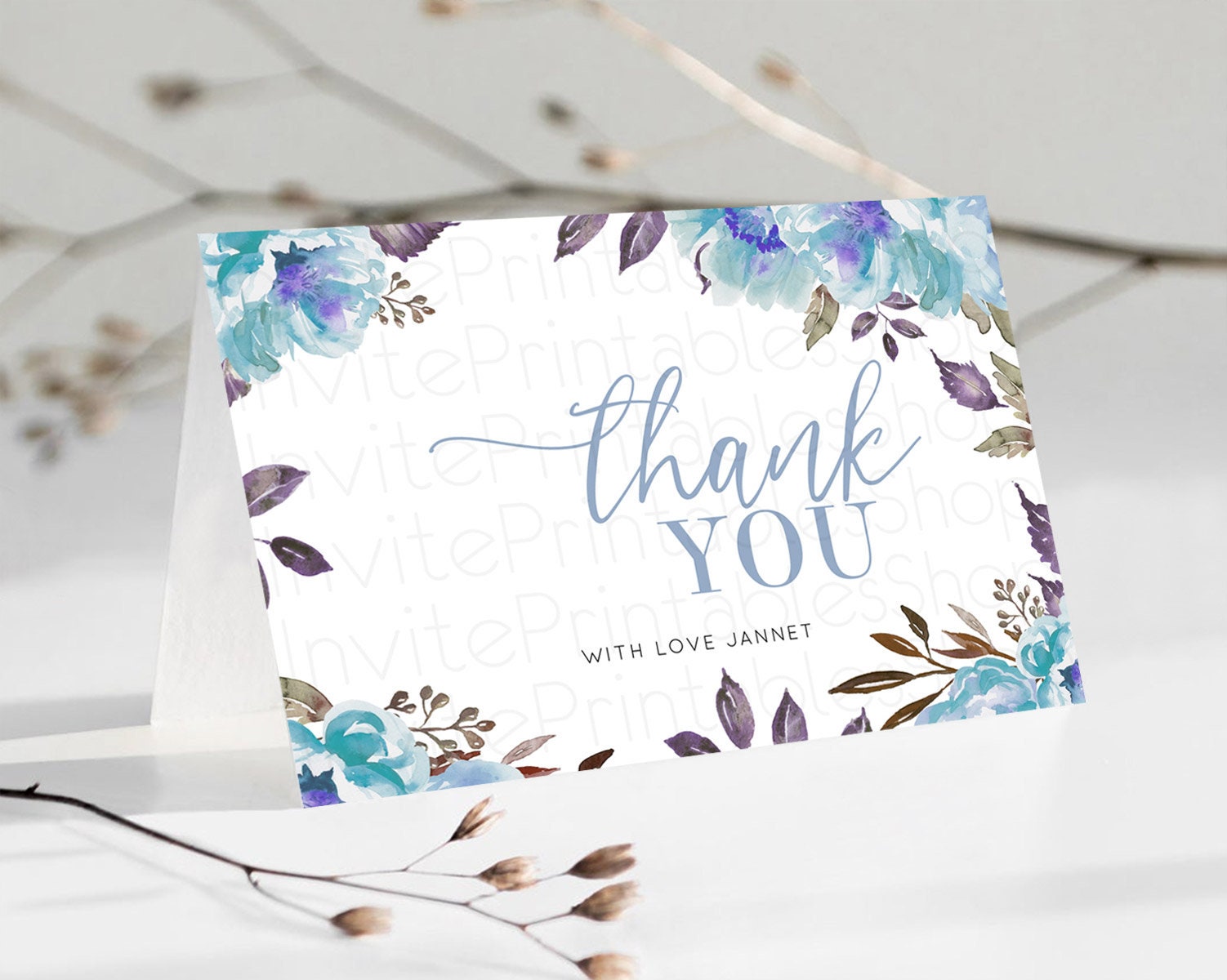 Editable Secret Garden Thank You Wildflower Thank You Card Pastel Flower Gar
