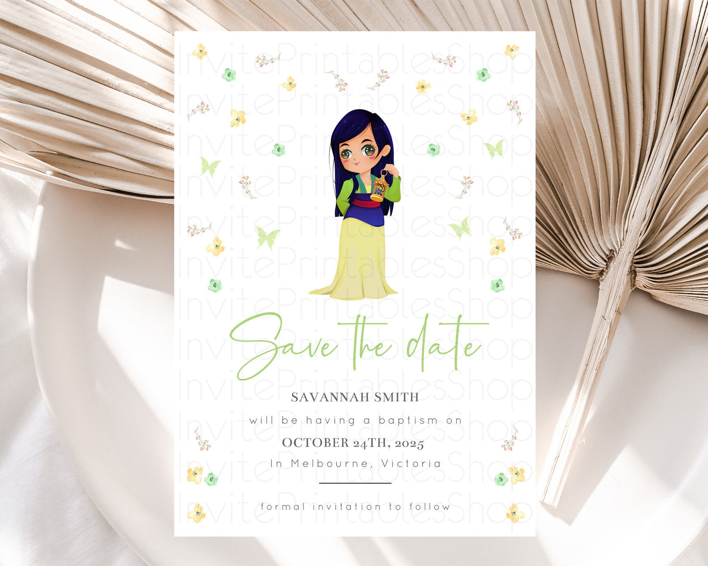 Princess Save The Date Template Secret Garden Enchanted Castle Pastel Floral Royal Party For 1st Birthday Baptism Baby Shower D10350