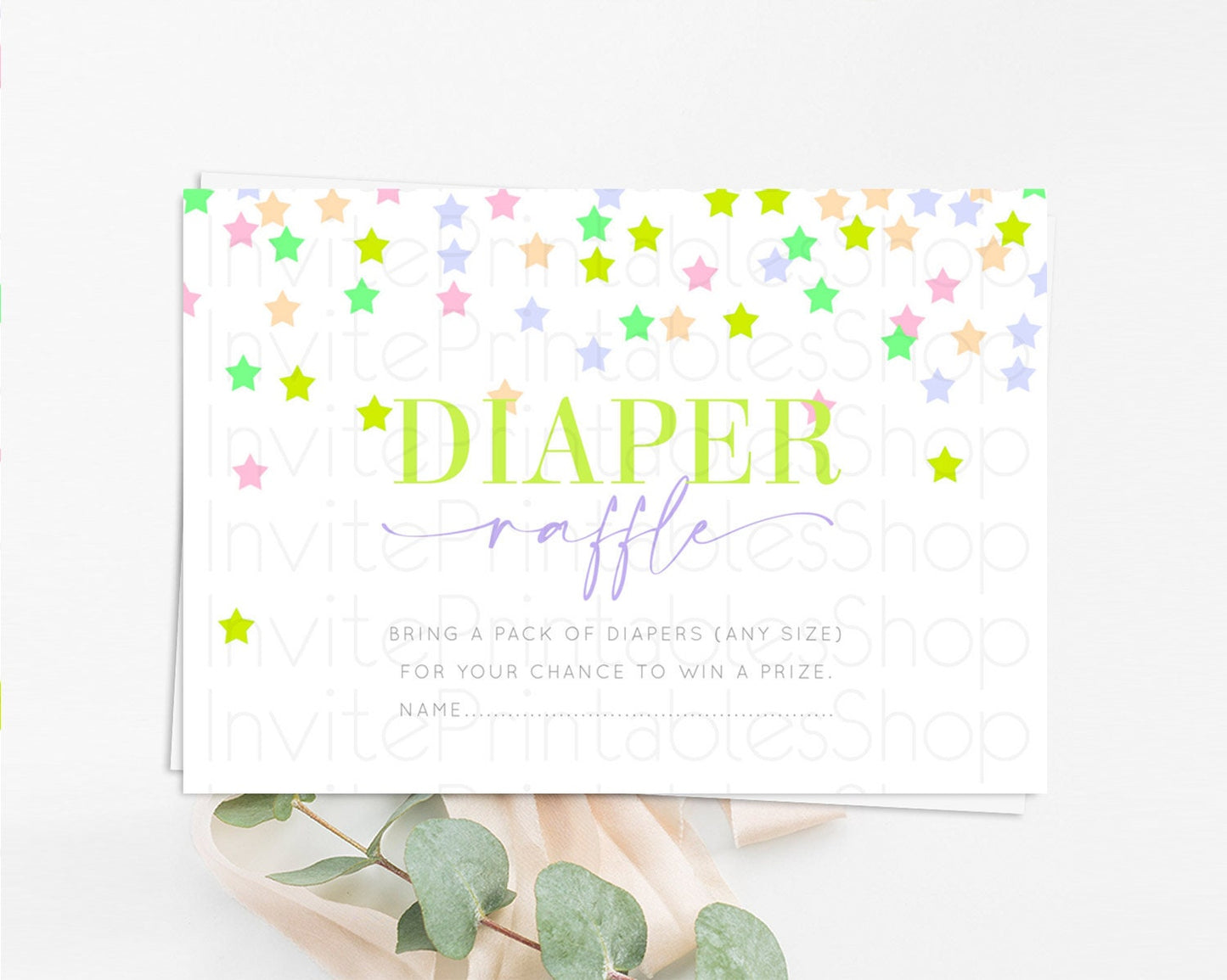 Pastel Star Diaper Raffle Card Shooting Star Diaper Raffle Insert Twinkle Little Star Diaper Ticket Rainbow Confetti Raffle Game D10396