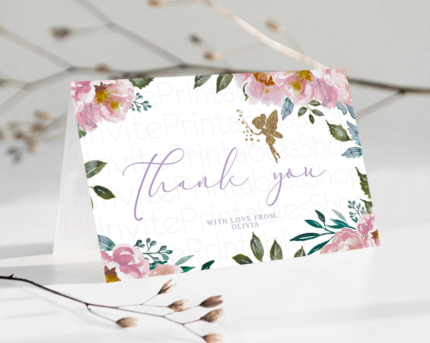 Editable Fairy Thank You Fairy Thank You Card Enchanted Garden Pastel Butter