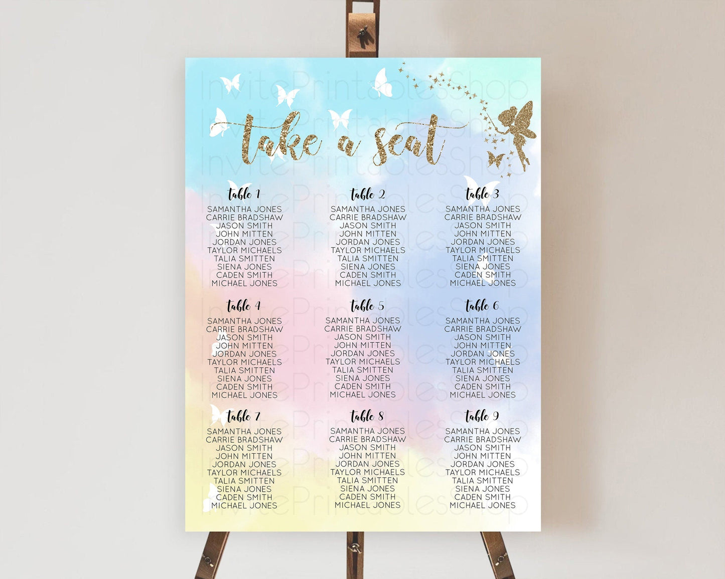 Fairy Seating Chart Pastel Fairy Seating Chart Fairy Tea Party Fairy Garden Seating Sign Enchanted Garden Floral Butterfly Decor D10894