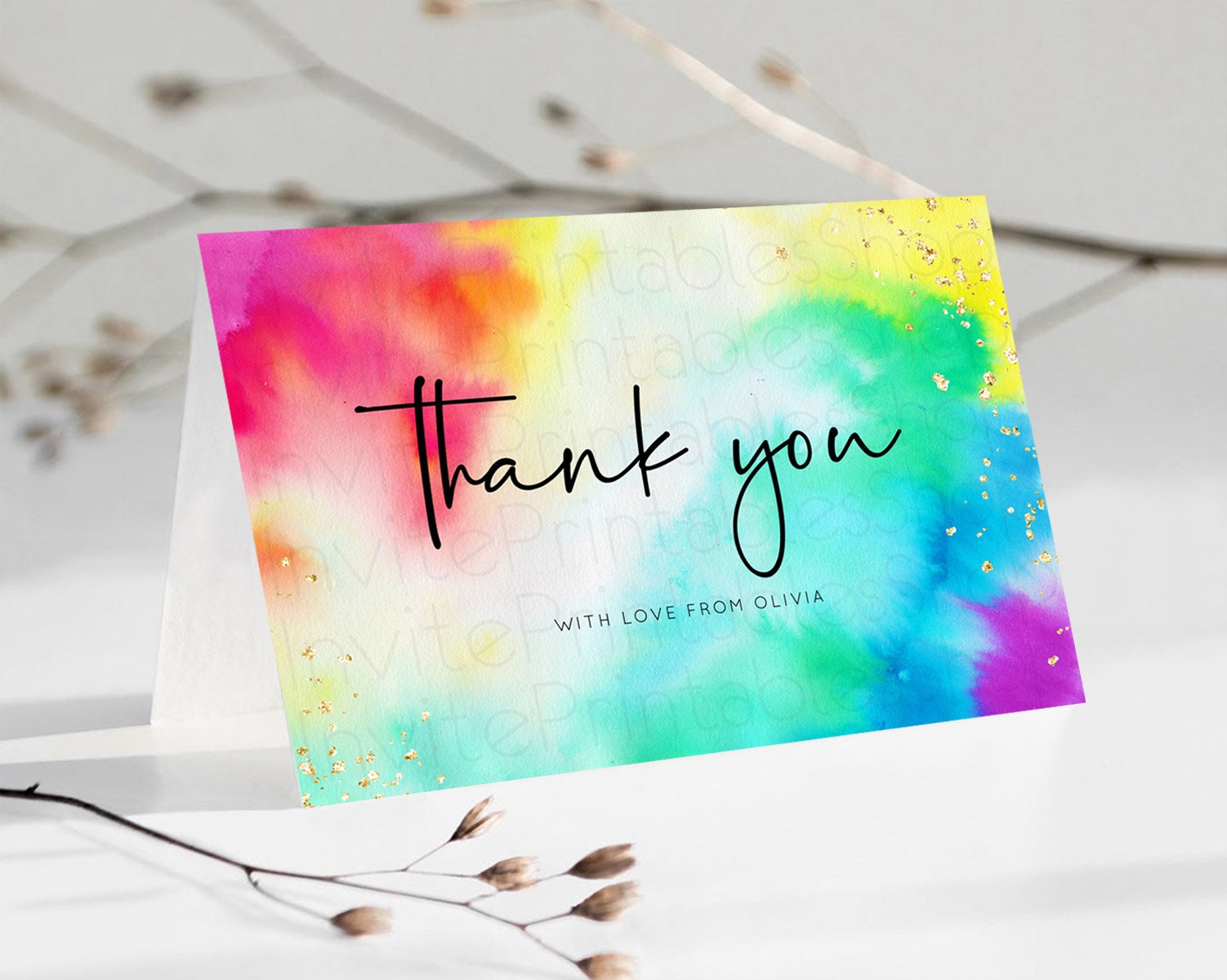 Editable Tie Dye Thank You Rainbow Tie Dye Thank You Card Pastel Birthday Th