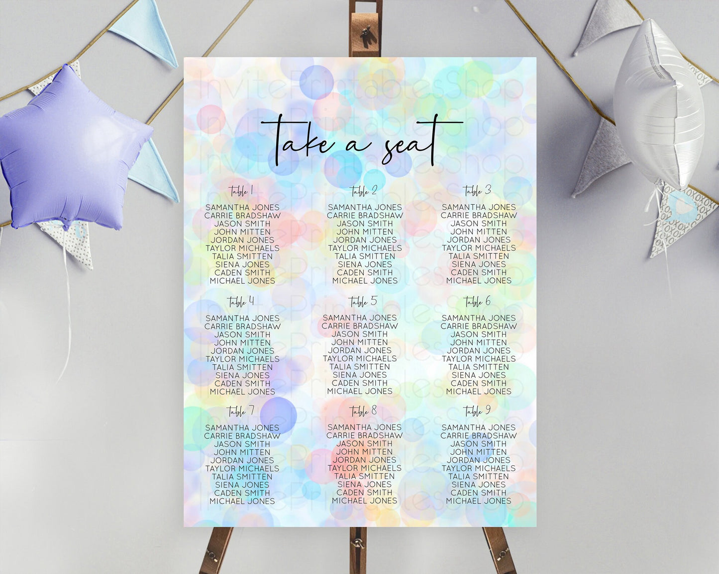 Bubbles Seating Chart Pastel Seating Chart Bath Bomb Party Pastel Bubbles Decor Watercolour Seating Board Confetti Seating Chart D10445