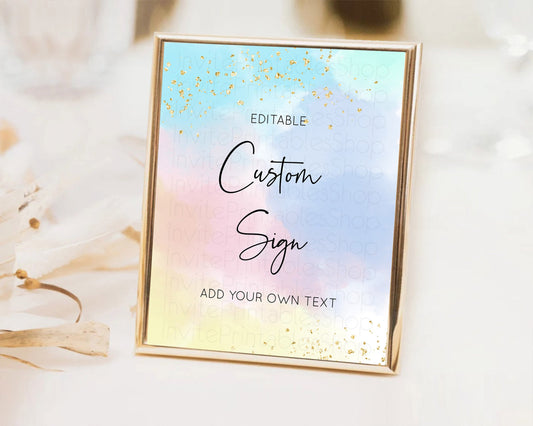 Editable Pastel Sign Ombre Table Sign Decor Pastel Ombre Rainbow Watercolor