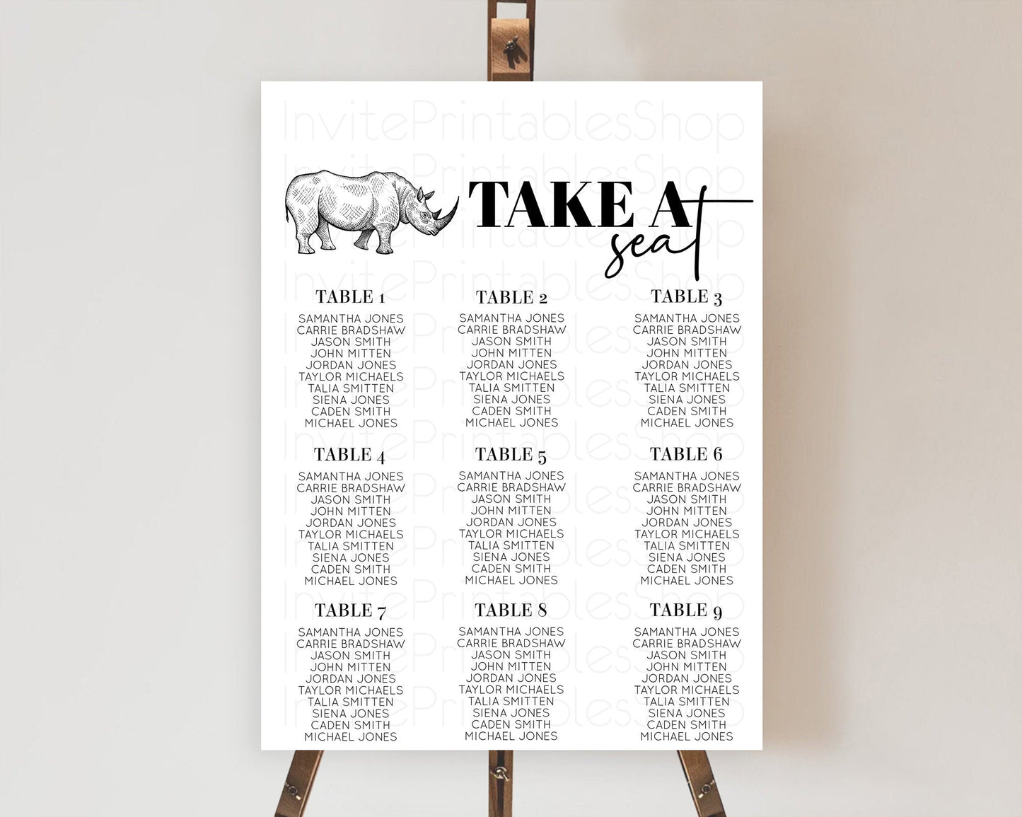 Rhino Seating Chart Rhino Seating Sign Rhino Take A Seating Chart Rhino Safari Adventure Decor Zoo Party Rhino Palm Leaf Decor D10253