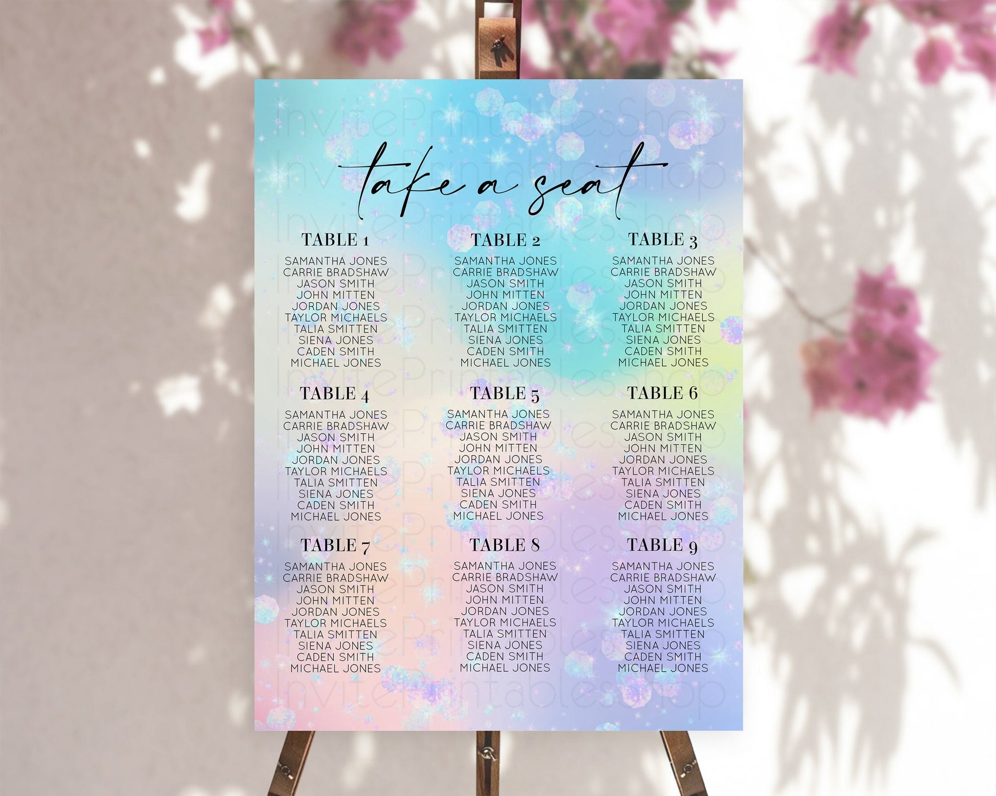 Editable Rainbow Seating Chart Pastel Seating Chart Iridescent Sprinkles Col