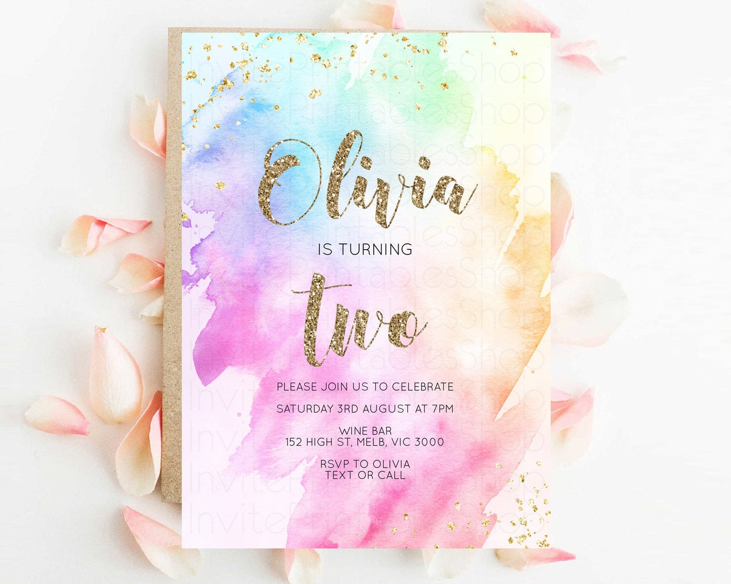 Rainbow Birthday Invitation Pastel Rainbow Birthday Invitation Ombre Watercolor Invite Colorful Splash Glitter Sprinkles 1st 2nd 3rd g504