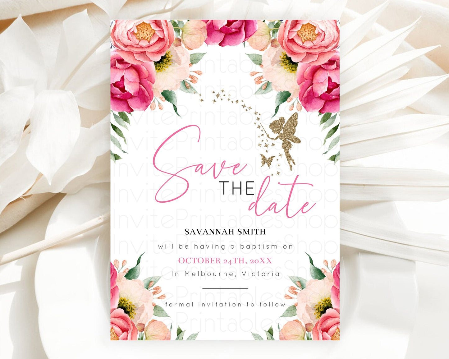 Fairy Save The Date Template Enchanted Garden Pastel Floral Butterfly Party Secret Garden Birthday Baptism Baby Shower Bridal Shower D10883