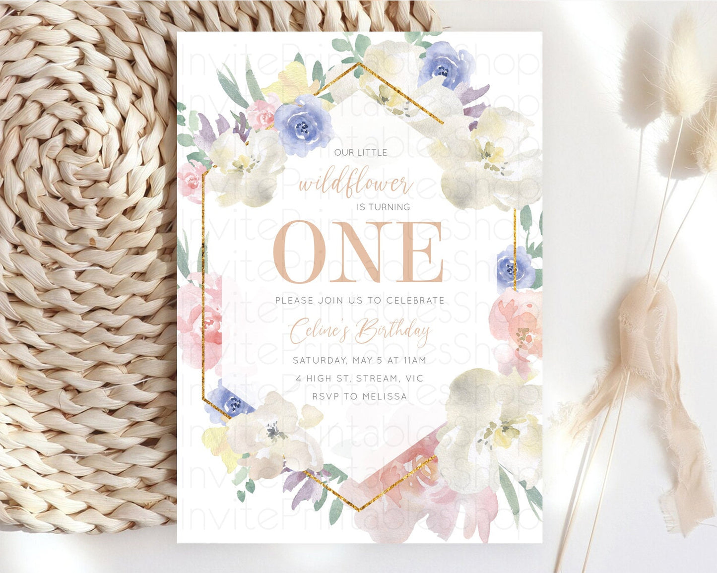 Secret Garden Invitation Wildflower Birthday Invitation Pastel Flowers Invite Enchanted Garden Boho Floral 3rd 2nd First Birthday D10254