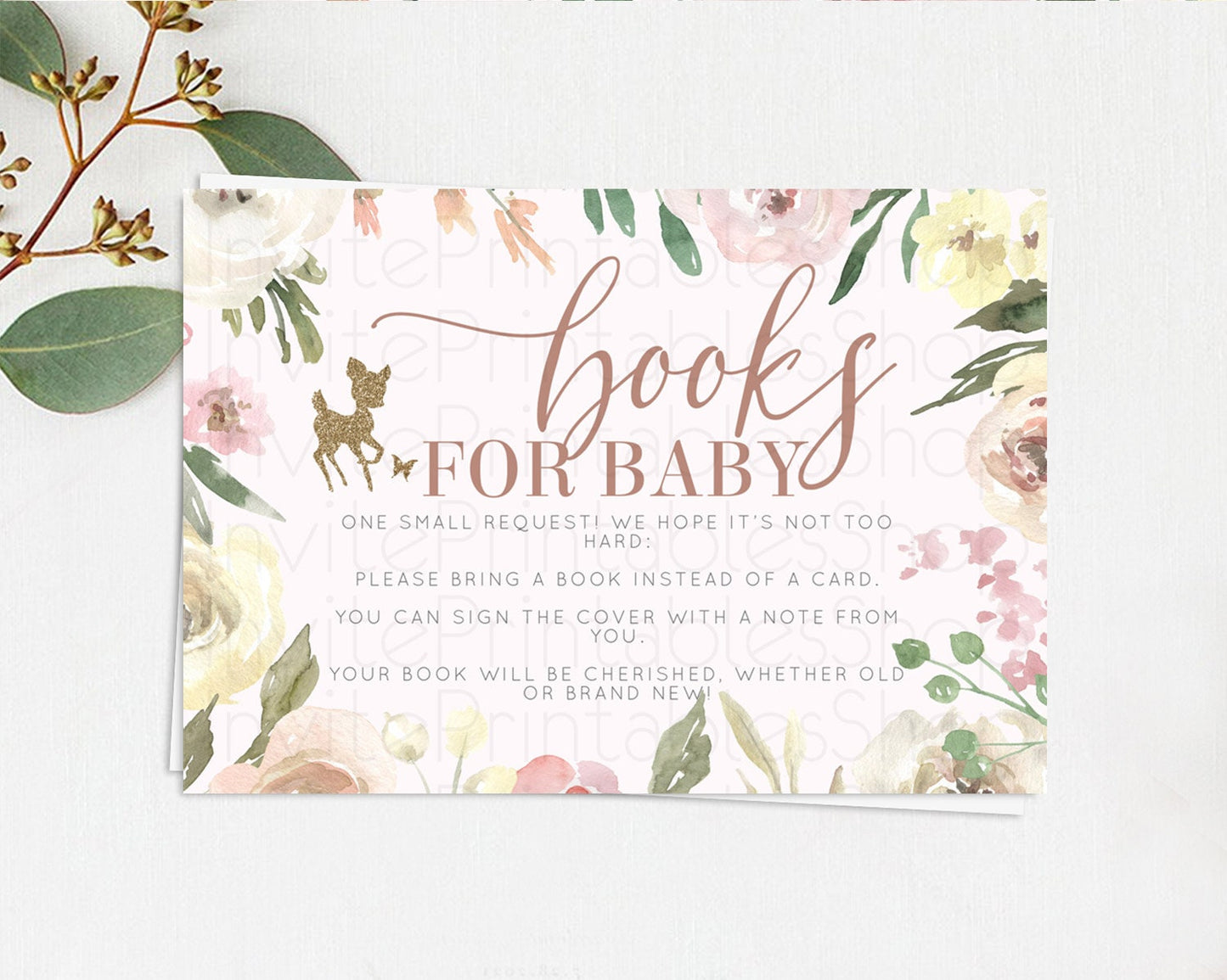 Fawn Books For Baby Card Deer Book Insert Floral Deer Book Card Enchanted Forest Butterfly Pastel Baby Shower Book Poem Request D10193