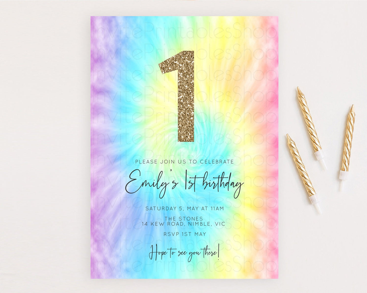 Tie Dye Invitation Rainbow Birthday Invitation Pastel Invitation Colorful Invitation Pastel Rainbow Party 3rd 2nd 1st First Birthday D10578