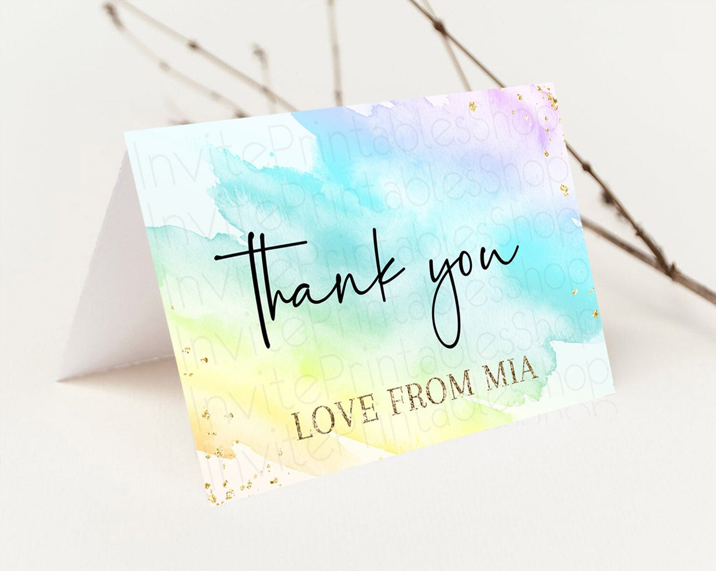 Pastel Thank You Rainbow Thank You Card Colorful Pastel Birthday Thank You Card Confetti Watercolor Pastel Teacher Thank You Cards D10171