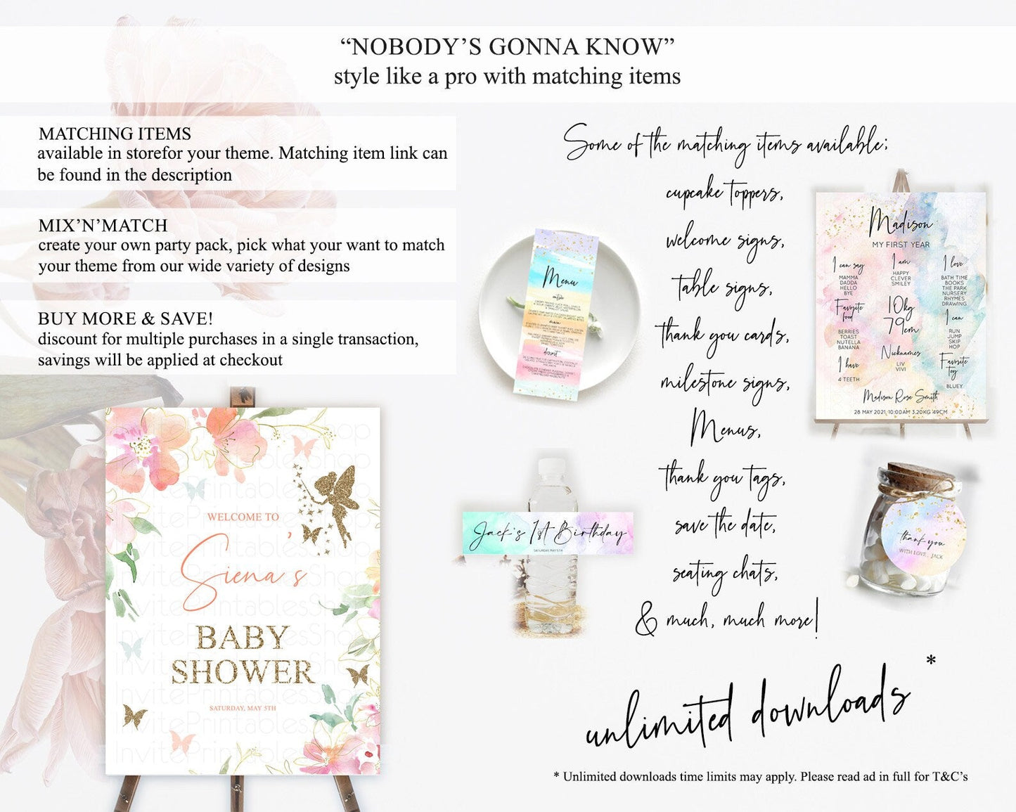 Fairy Baby Shower Welcome Sign Fairy Welcome Board Enchanted Garden Pastel Floral Butterfly Decor Secret Garden Fairy Welcome Sign D10934