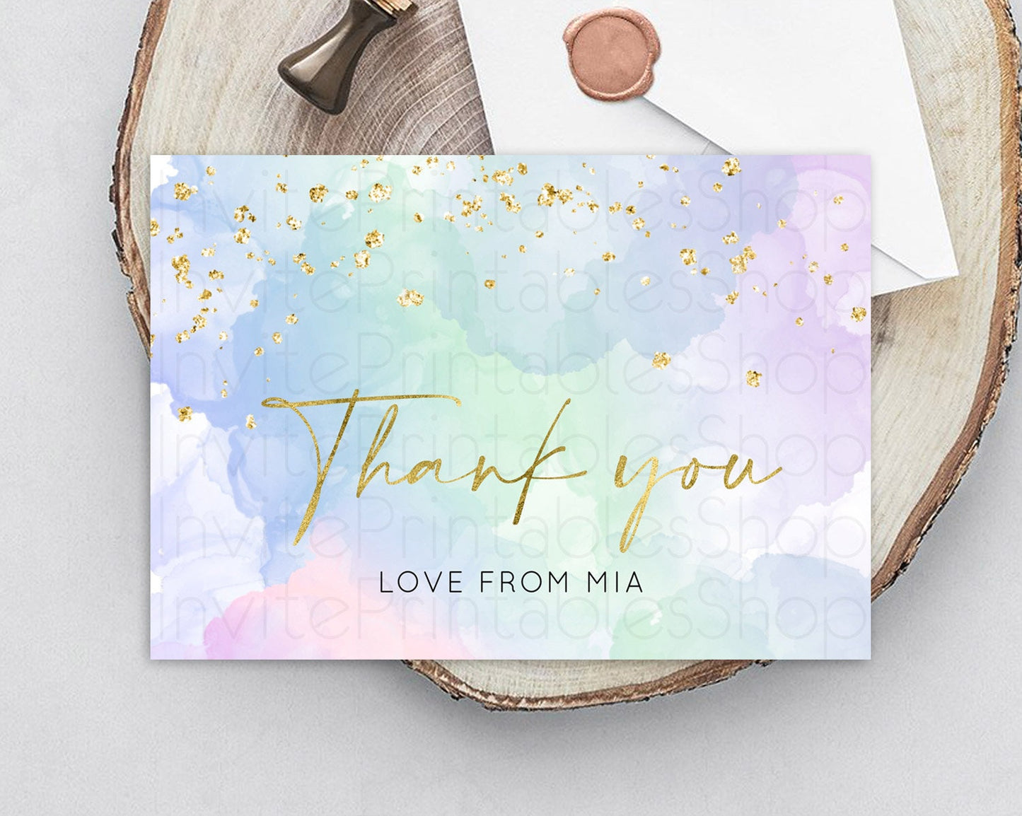 Pastel Thank You Rainbow Thank You Card Colorful Pastel Birthday Thank You Card Confetti Watercolor Pastel Teacher Thank You Cards D10624