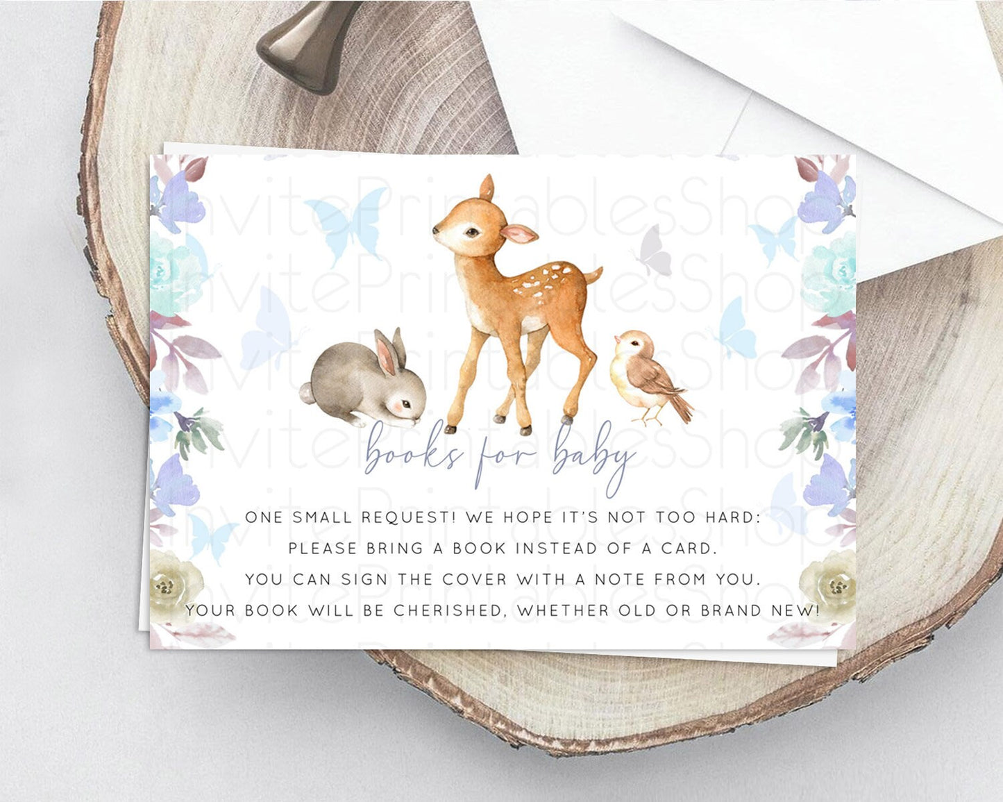 Fawn Books For Baby Card Deer Book Insert Floral Deer Book Card Enchanted Forest Butterfly Pastel Baby Shower Book Poem Request D10929