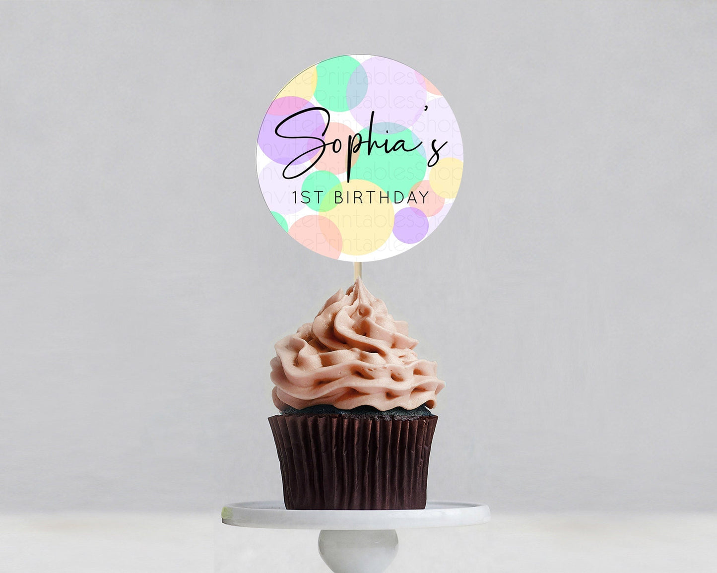 Pastel Cupcake Toppers Pastel Confetti Cupcake Topper Bubbles Sprinkles Colorful Rainbow Confetti Cupcake First Birthday Party Decor D10380
