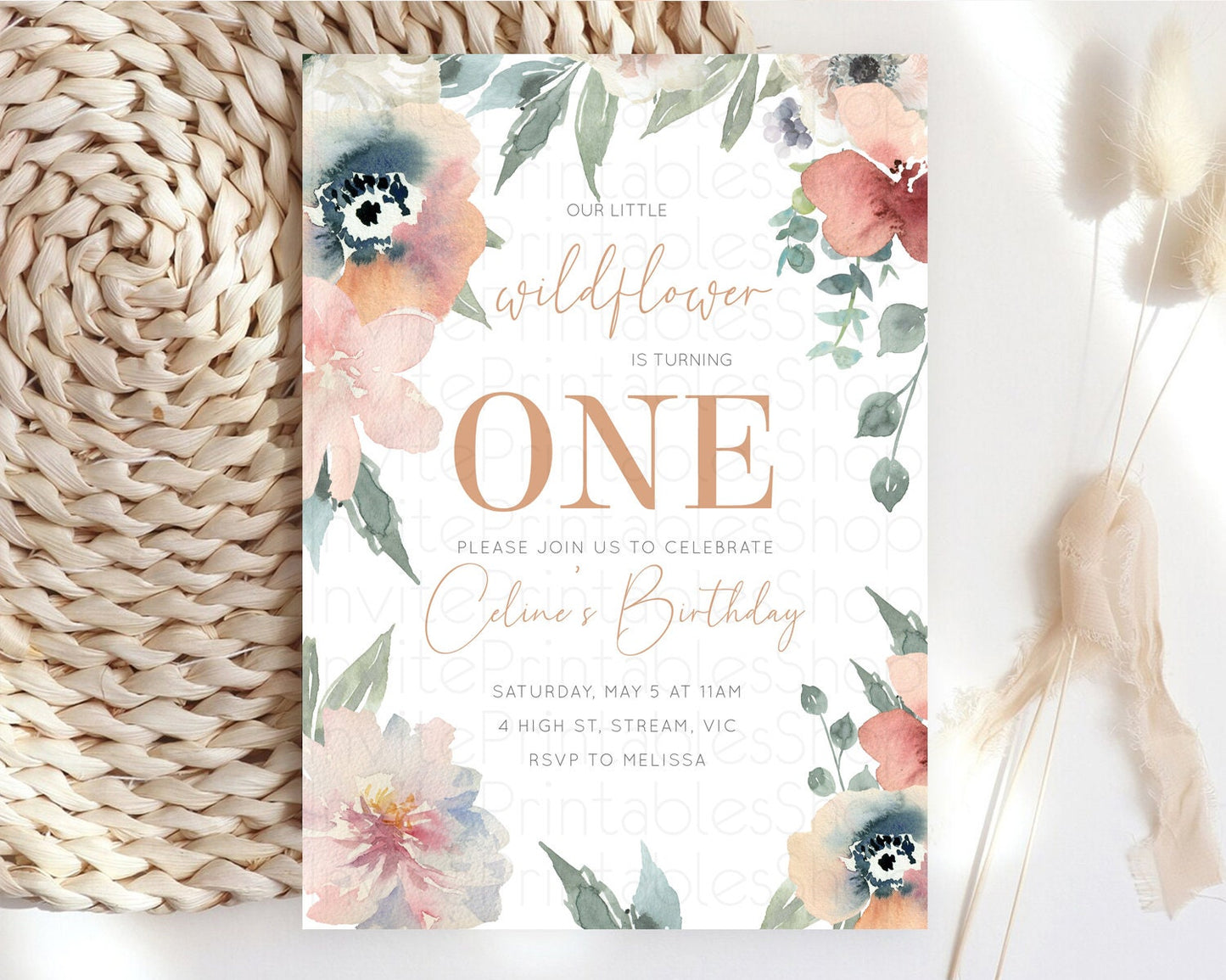 Secret Garden Invitation Wildflower Birthday Invitation Pastel Flowers Invite Enchanted Garden Boho Floral 3rd 2nd First Birthday D10787