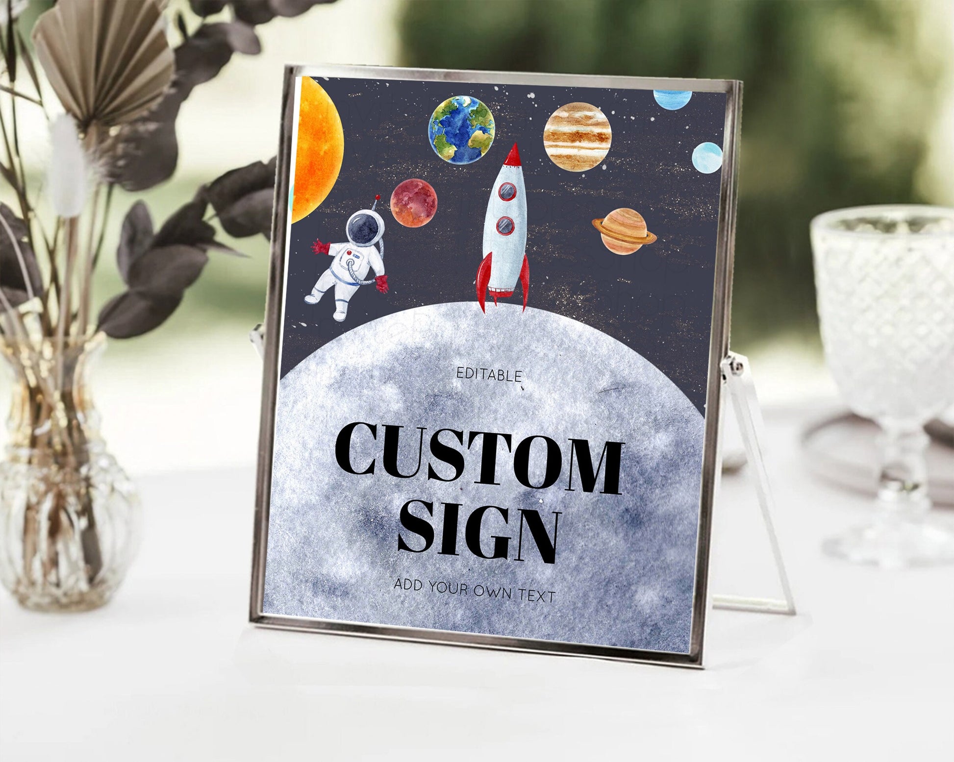 Editable Space Table Sign Decor Galaxy Space Adventure Party First Trip Arou
