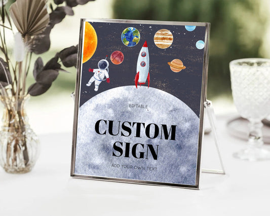Editable Space Table Sign Decor Galaxy Space Adventure Party First Trip Arou
