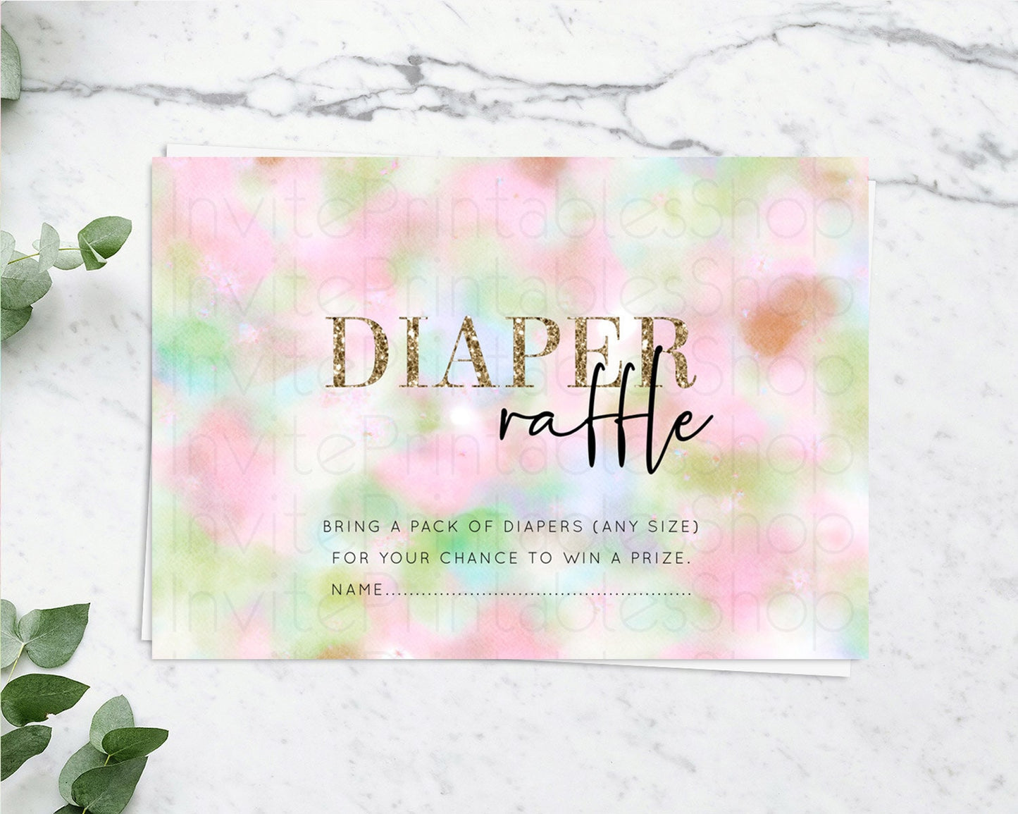 Pastel Diaper Raffle Card Pastel Rainbow Diaper Raffle Insert Colorful Ombre Watercolor Diaper Ticket Confetti Glitter Raffle Game D10698