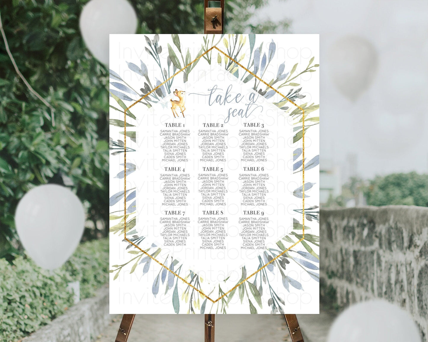 Fawn Seating Chart Deer Seating Chart Enchanted Forest Party Butterfly Pastel Flowers Whimsical Seating Chart Woodland Seating Sign D10400