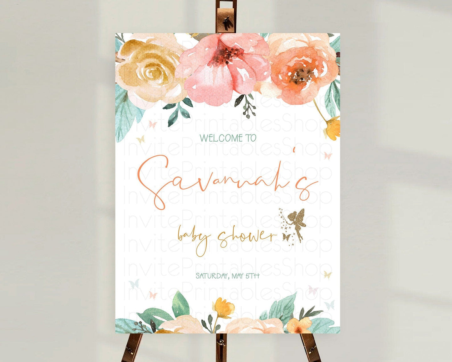 Fairy Baby Shower Welcome Sign Fairy Welcome Board Enchanted Garden Pastel Floral Butterfly Decor Secret Garden Fairy Welcome Sign D10346