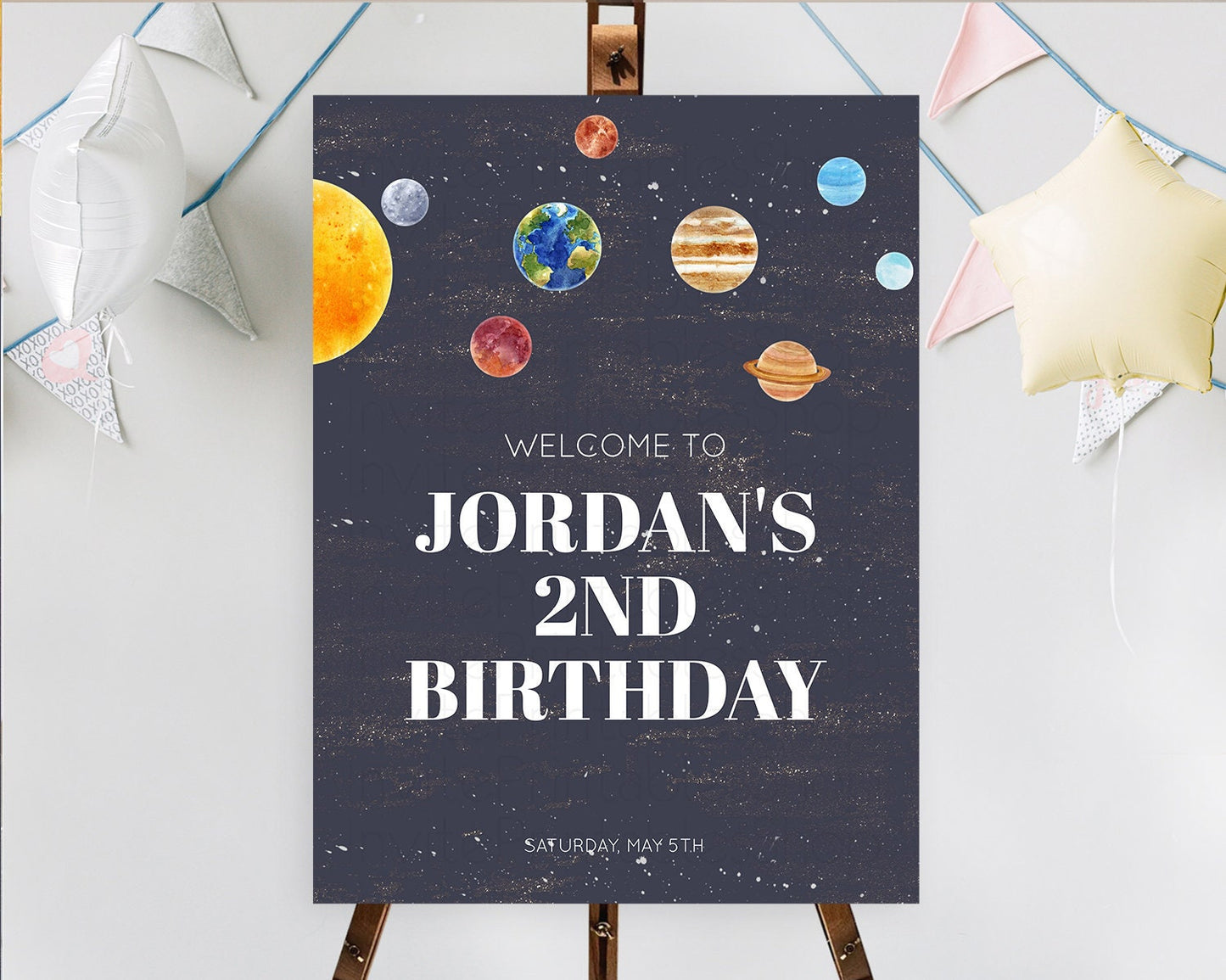 Space Birthday Welcome Sign Space Welcome Board First Trip Around the Sun Welcome Poster Planets Solar System ONE year Birthday Sign D10144