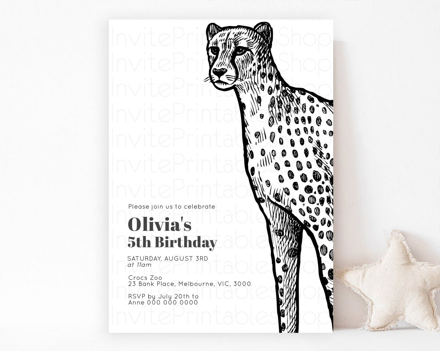 Cheetah Birthday Invitation Cheetah Invitation Cheetah Birthday Cheetah Safari Adventure Invite Cheetah Palm Leaf Invite Zoo Party D10290