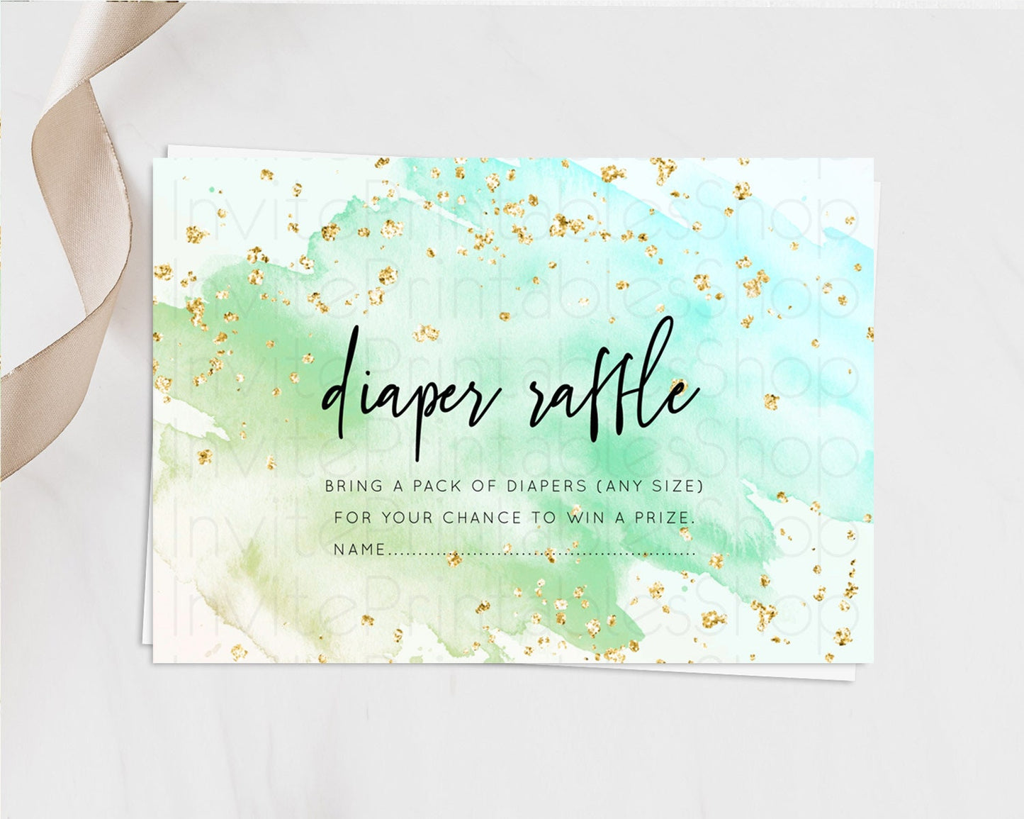 Green Diaper Raffle Card Green Watercolor Diaper Raffle Insert Pastel Green Baby Shower Diaper Ticket Splash Green Raffle Game  D10170