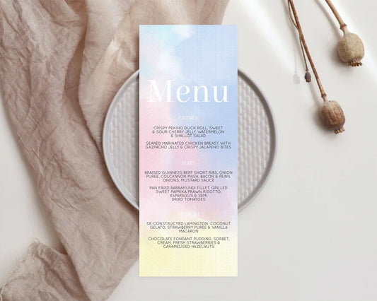 Editable Pastel Menu Pastel Rainbow Menu Template Colorful Pastel Table Deco
