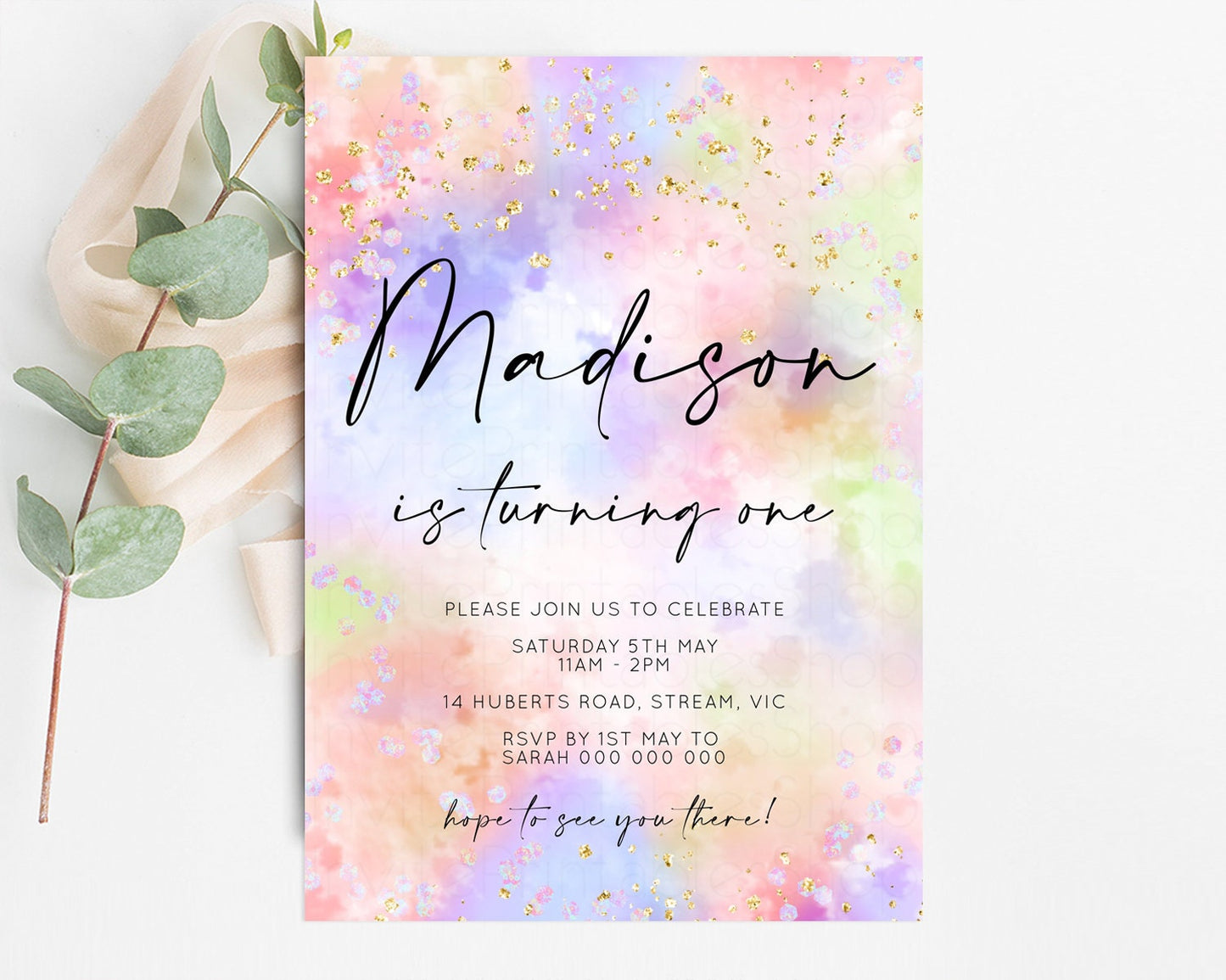 Rainbow Birthday Invitation Pastel Birthday Invitation Ombre Rainbow Invite Colorful Watercolor Invite Glitter Cloud Invite 1st 2nd 3rd K589