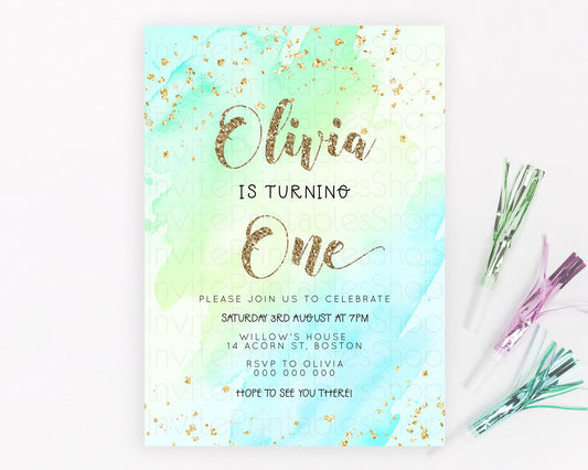Editable Green Birthday Invitation green Watercolor Invitation Pastel green