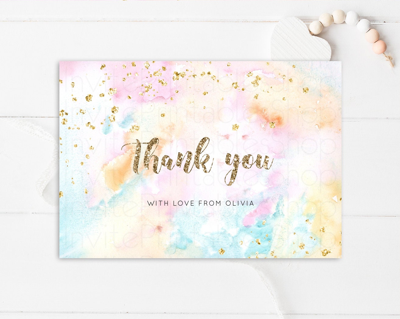 Pastel Rainbow Thank you Colorful Watercolor Folded Gift Cards Custom Note Message Glitter Birthday Engaged Baby Shower Wedding Guests G566