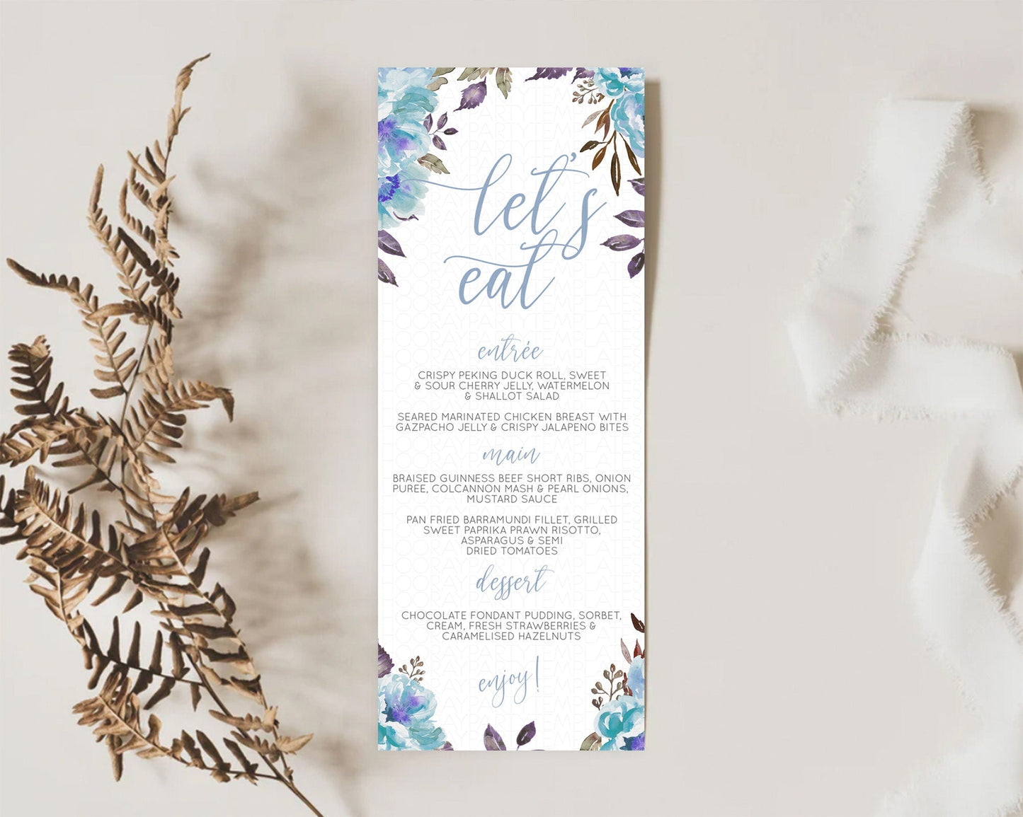 Secret Garden Menu Wildflower Menu Template Pastel Flower Garden Table Decor Boho Floral Dinner Dessert Floral Party Food Menu D10730
