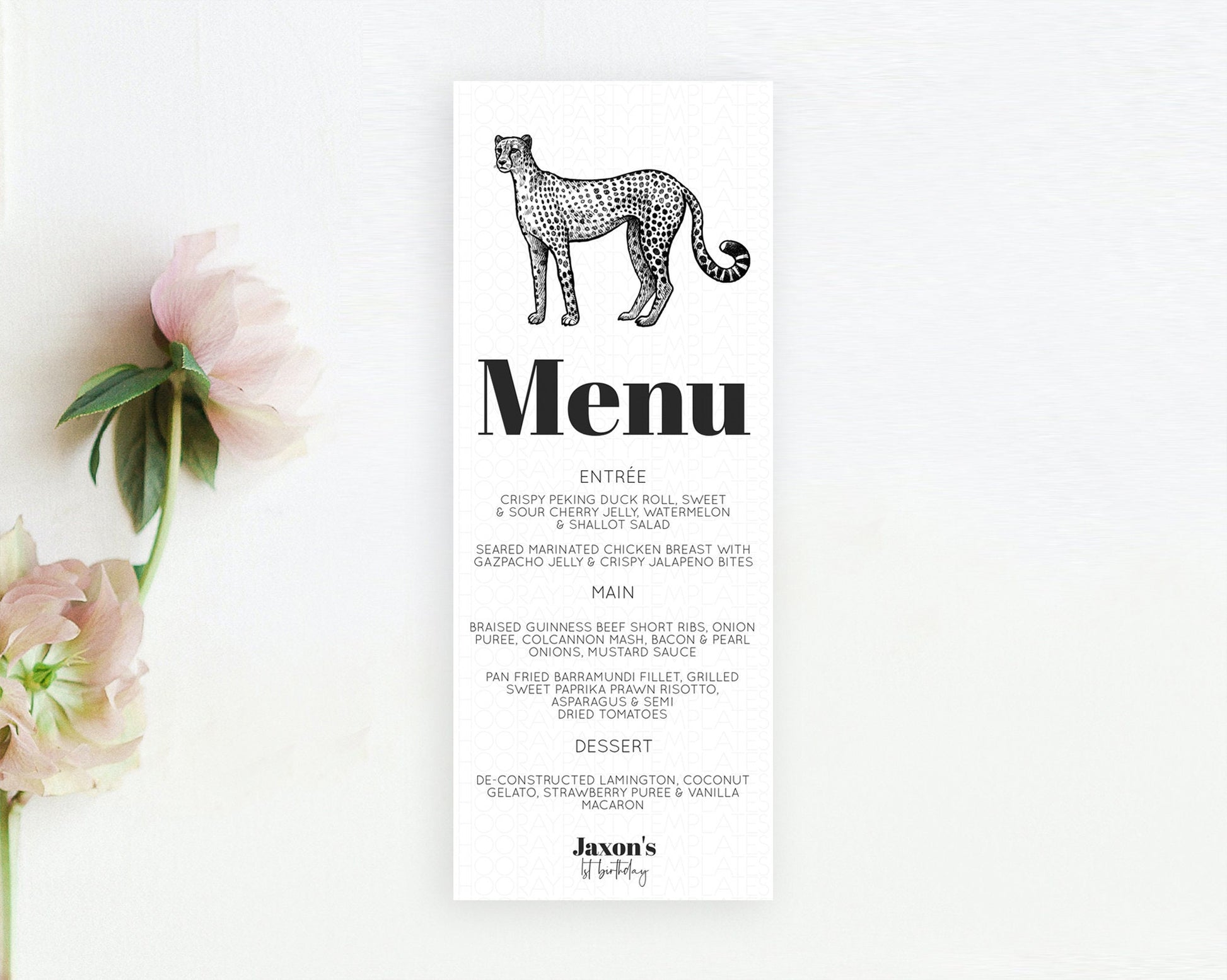 Editable Cheetah Menu Cheetah Menu Template Cheetah Party Table Decor Safari