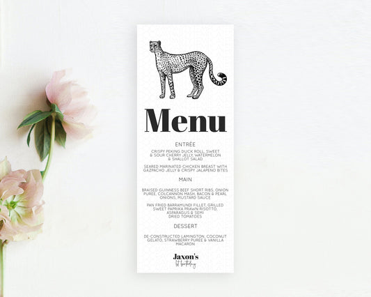 Editable Cheetah Menu Cheetah Menu Template Cheetah Party Table Decor Safari