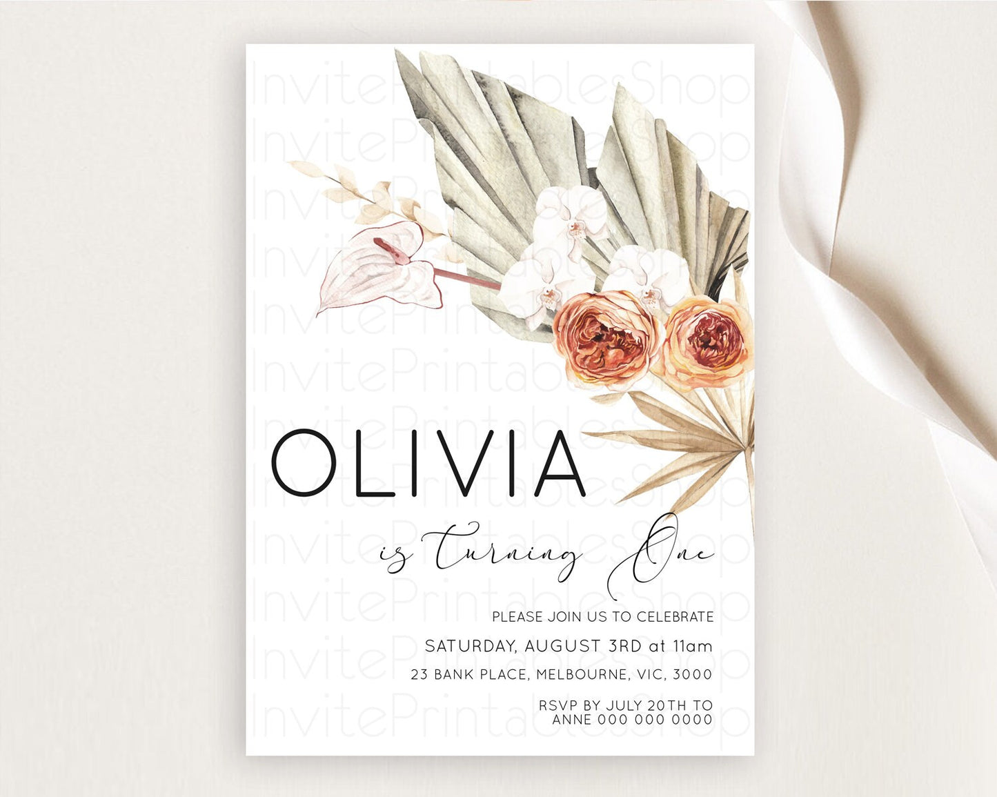 Tropical Invitation Tropical Birthday Invitation Tropical Floral Invitation Palm Leaf Fern Invite Frangipani White Orchid Invitation D11070