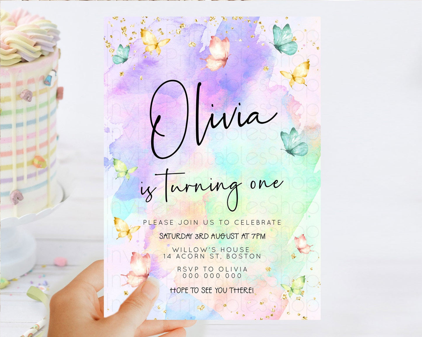 Pastel Butterfly Birthday Invitation Butterfly Birthday Invitation Whimsical Butterfly Enchanted Garden 1st 2nd Birthday Invitation D23203