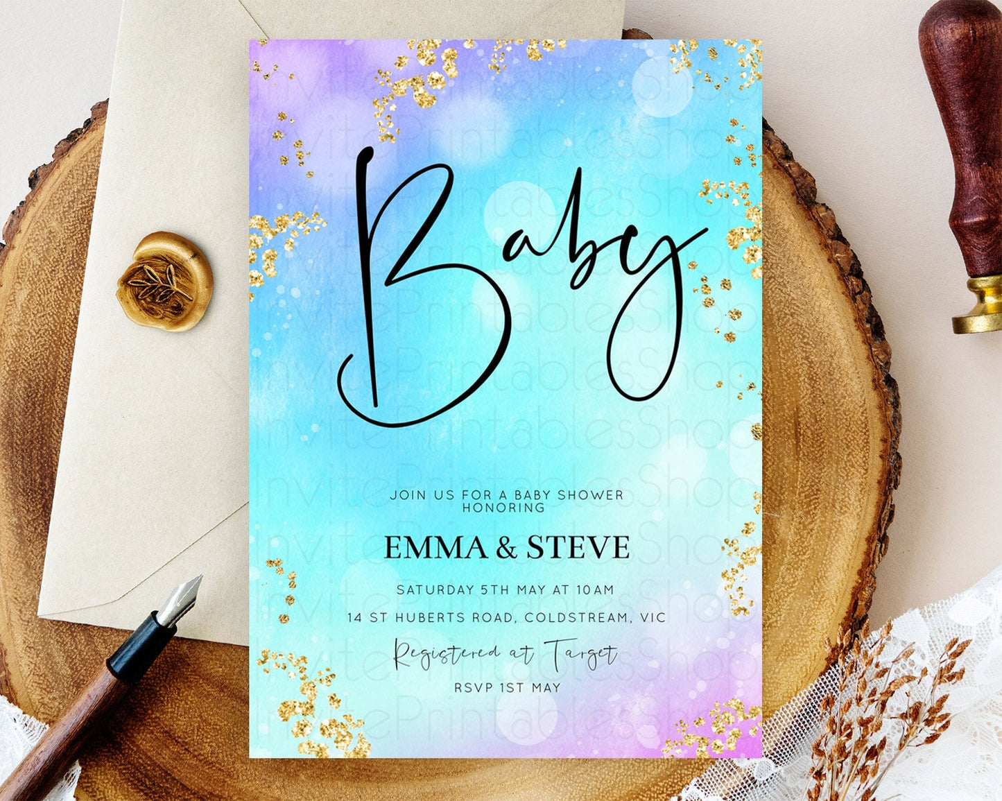 Mermaid Baby Shower invitation Pastel Mermaid Invitation Rainbow Fish Invitation Under The Sea Colorful Pastel Watercolor Invite D10573