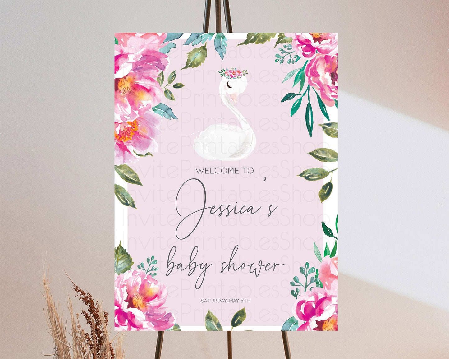 Swan Baby Shower Welcome Board Swan Princess Ballet Welcome Sign Enchanted Swan Lake Secret Garden Pastel Floral Swan Welcome Sign D10757