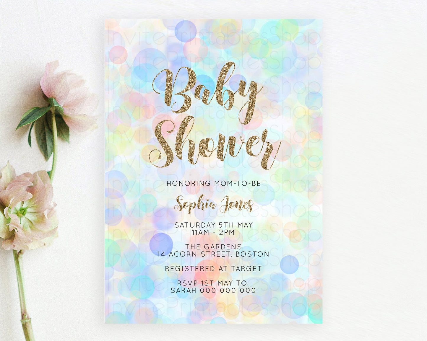 Pastel Confetti Baby Shower Invitation Bath Bomb Baby Shower Invitation Pastel Bubbles Invitation Colorful Watercolour Invitation D10447