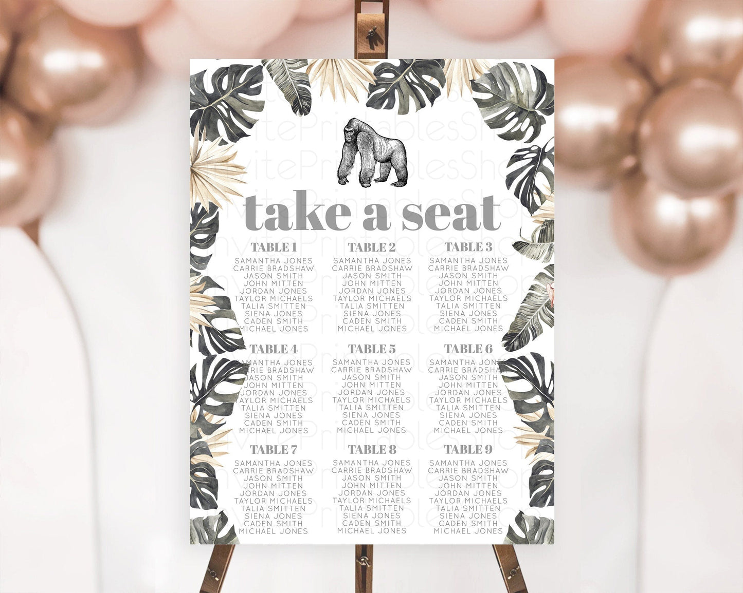 Gorilla Seating Chart Jungle Gorilla Seating Sign Gorilla Party Decor Gorilla Jungle Adventure Zoo Green Palm Leaf Fern Take A Seat D10825