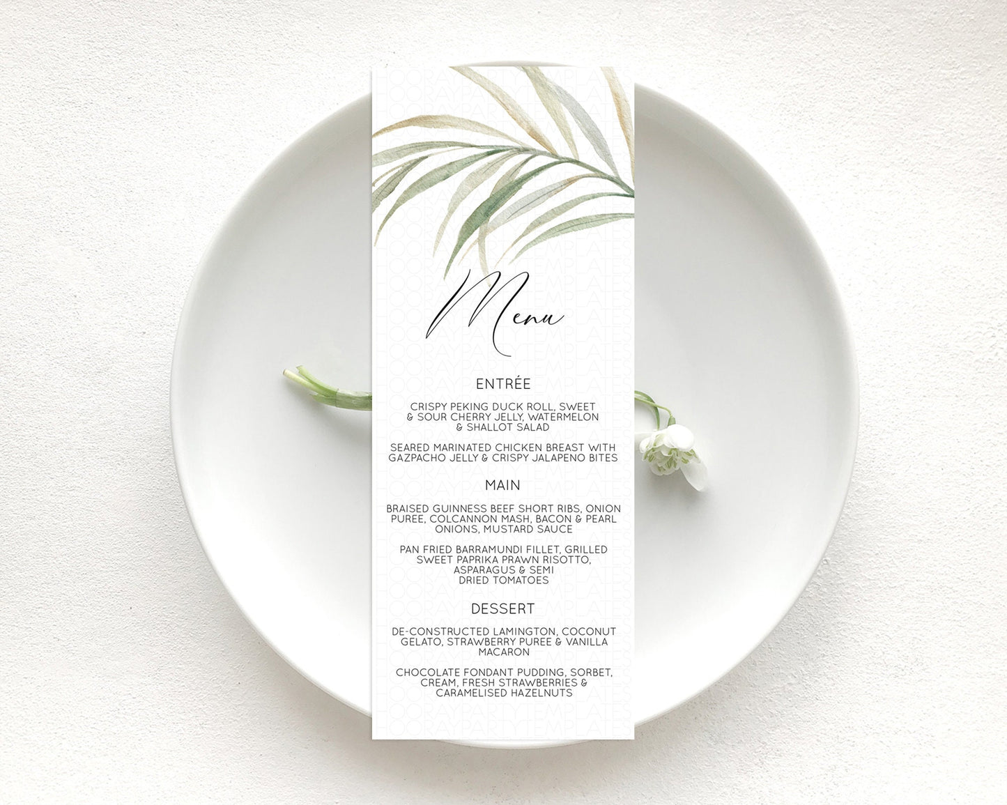 Leafy Menu Green Leaf Menu Template Eucalyptus Fern Leaves Decor Watercolor Boho Garden Leaf Branch Dinner Dessert Party Food Menu D11043