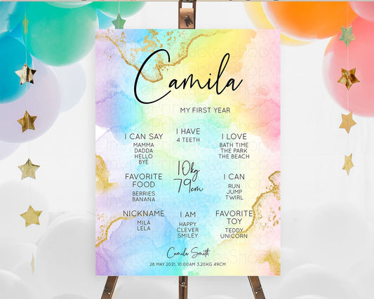 Editable Pastel First Birthday Milestone Board Pastel Rainbow Milestone Post