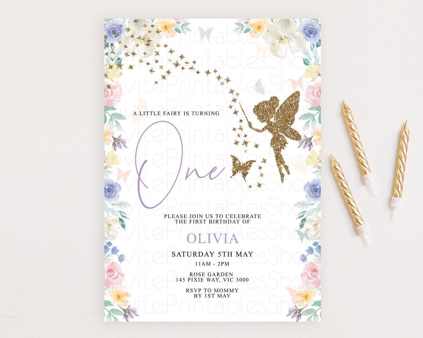 Fairy Birthday Invitation Fairy Invites Fairy Tea Party Fairy Garden Birthday Secret Garden Enchanted Garden Pastel Floral Butterfly D10761