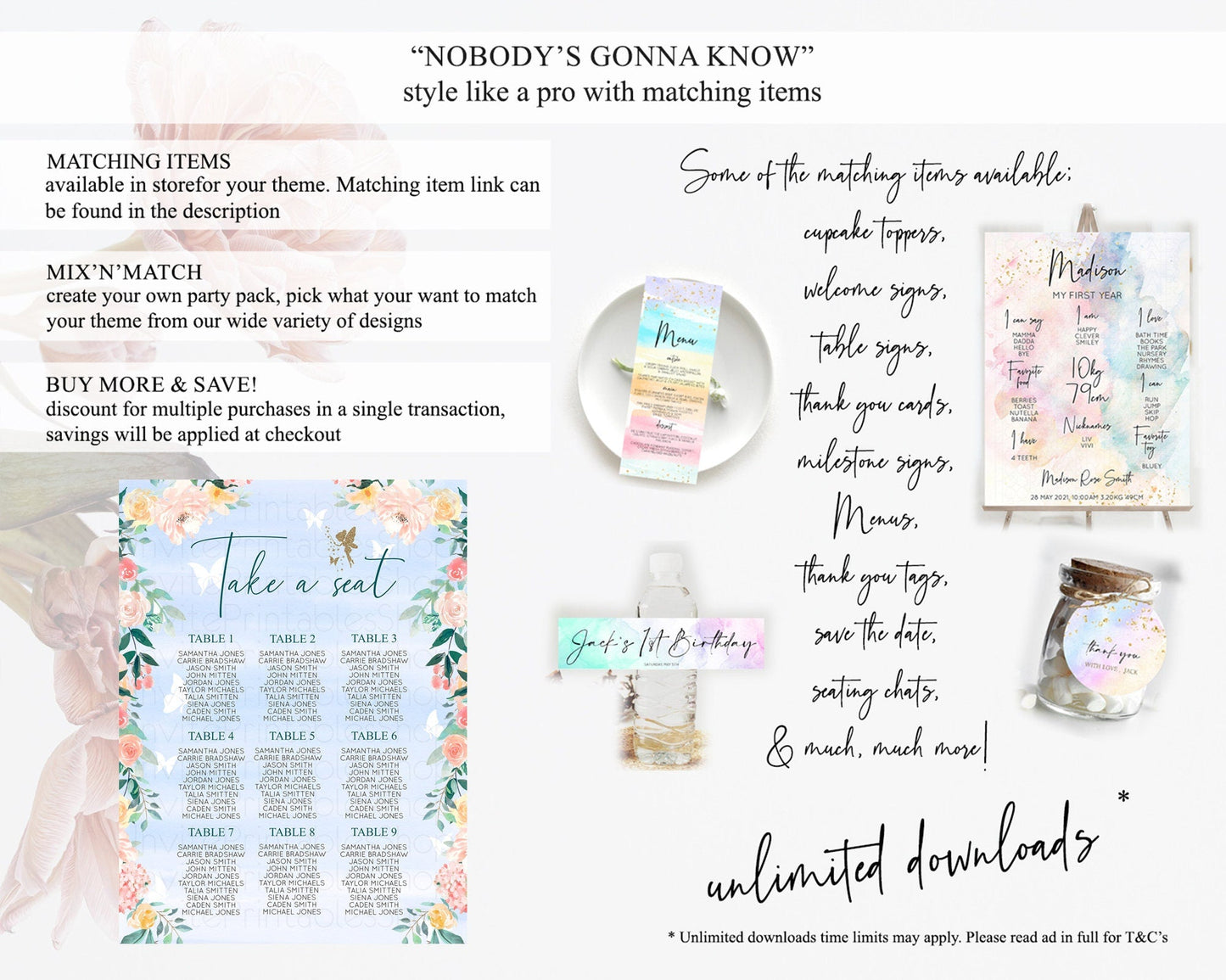 Fairy Seating Chart Pastel Fairy Seating Chart Fairy Tea Party Fairy Garden Seating Sign Enchanted Garden Floral Butterfly Decor D10794