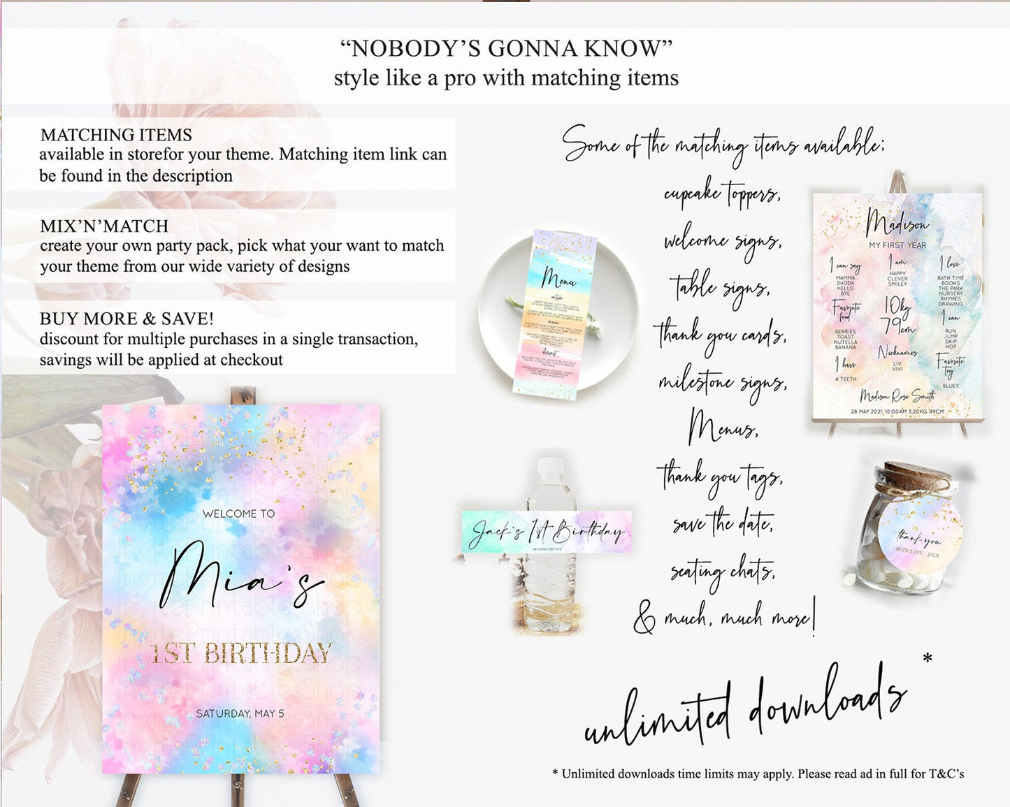 Pastel Welcome Sign Pastel Rainbow Welcome Sign Colorful Rainbow Confetti Watercolor Glitter Pastel First Birthday Welcome Sign D10607
