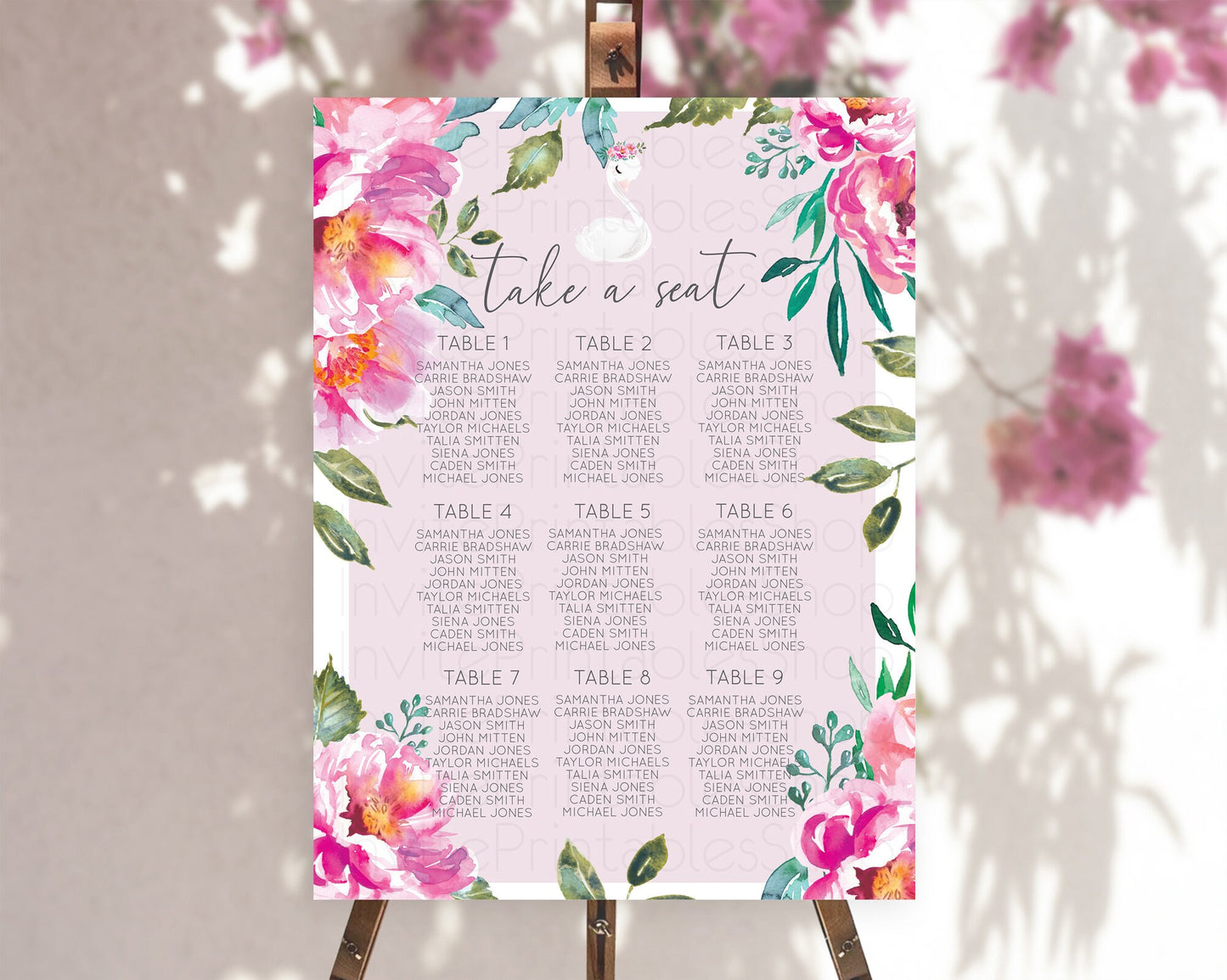 Swan Seating Chart Swan Princess Ballet Seating Sign Watercolour Pastel Floral Enchanted Forest Swan Lake Party Decor Secret Garden D10757