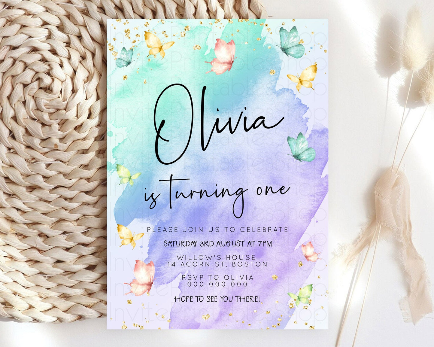 Pastel Butterfly Birthday Invitation Butterfly Birthday Invitation Whimsical Butterfly Enchanted Garden 1st 2nd Birthday Invitation D23194